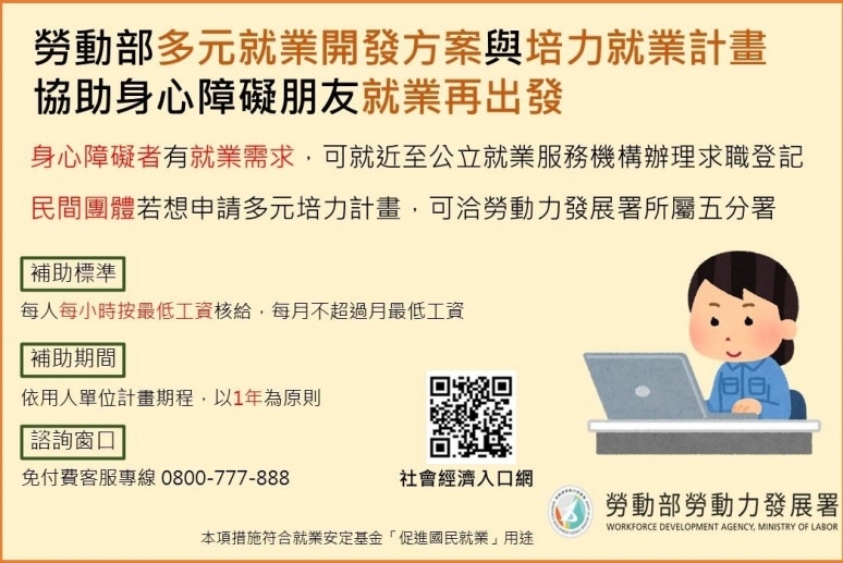 協助身心障礙者適應職場 勞動部多元培力就業計畫來相挺